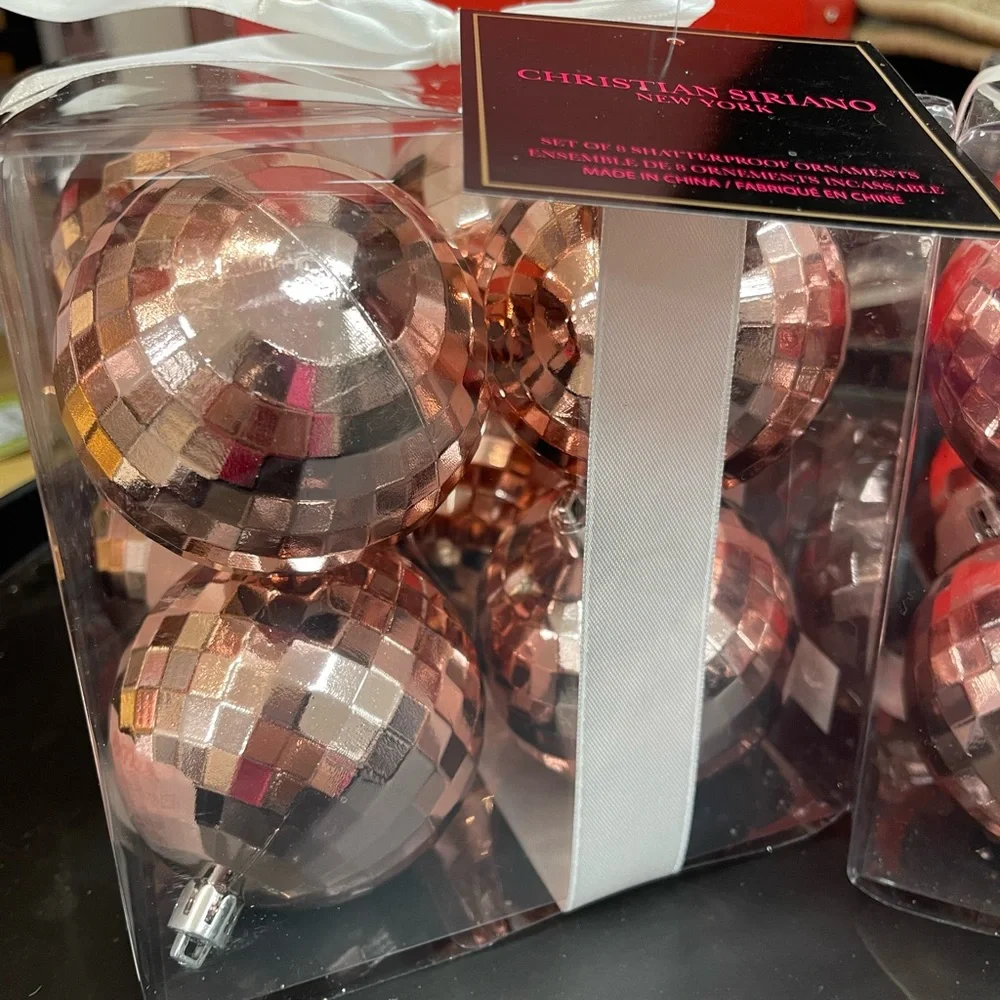 PINK Disco Mirror Ball Ornament 🩷🪩 2 sets of 8 Shatterproof, Siriano NIB